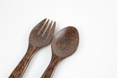 Sugar Palm Wood Salad Tongs, one fork one spoon